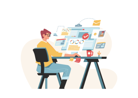 FormBuilder features – Illustration of a person working on a computer.